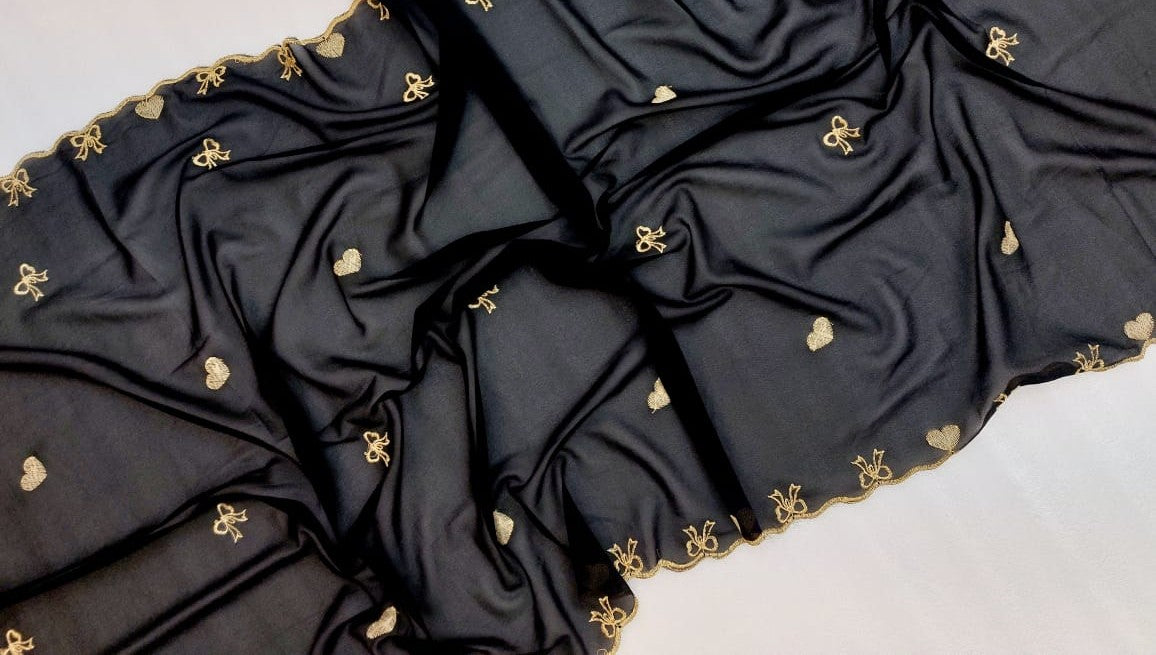 BeinMuslims Classy Heart & Bow Embroidered Georgette Hijab Pack of 10