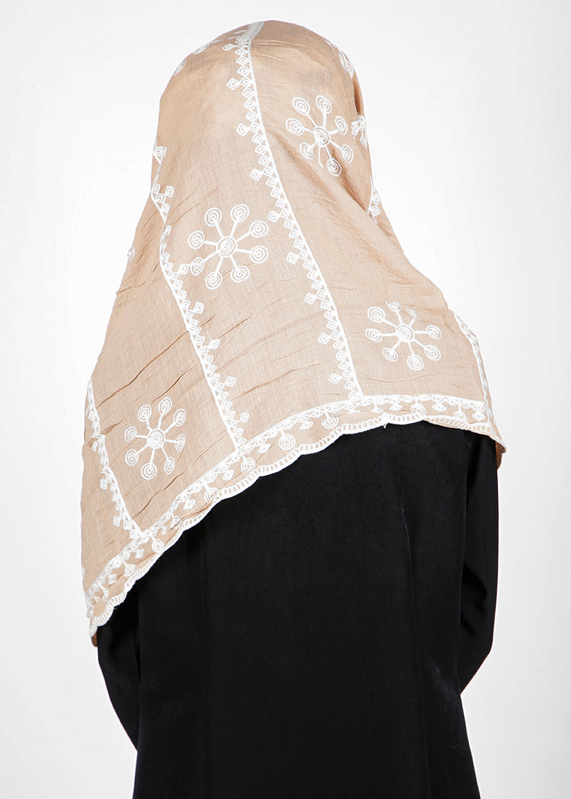 BeingMuslims Desginer Embroidered Cotton Hijab Beige Pack of 10