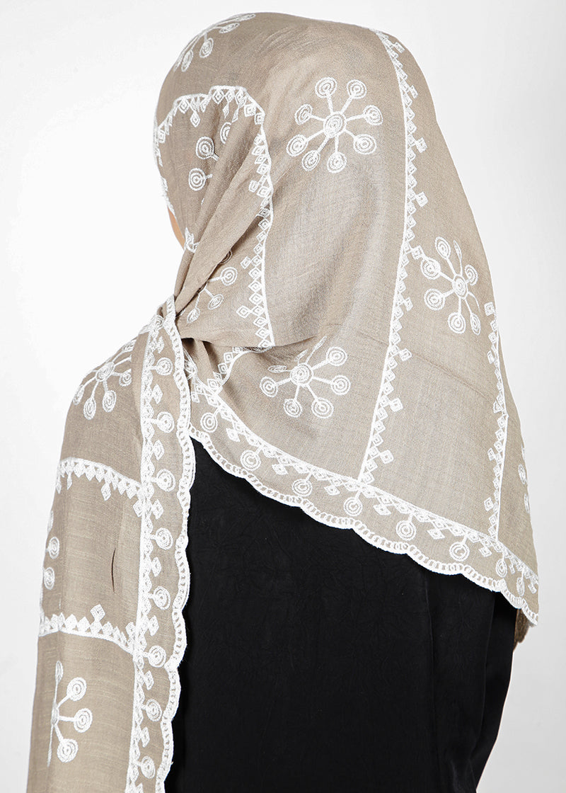 BeingMuslims Desginer Embroidered Cotton Hijab Brown Pack of 10