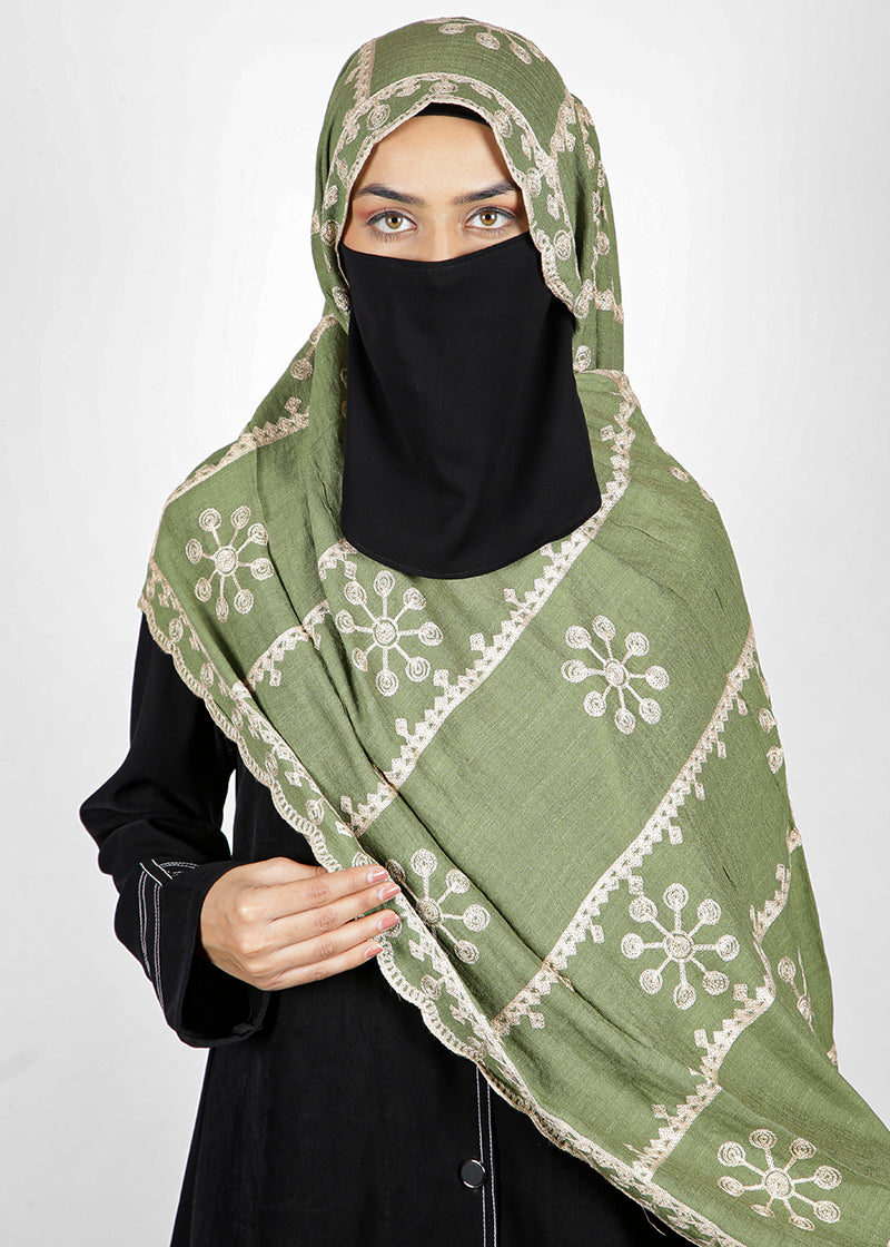BeingMuslims Desginer Embroidered Cotton Hijab Green Pack of 10