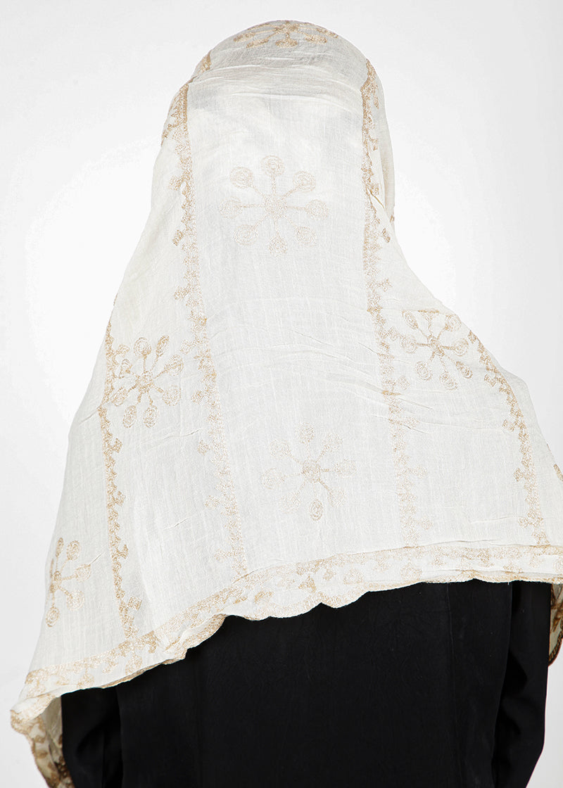 BeingMuslims Desginer Embroidered Cotton Hijab Off White Pack of 10