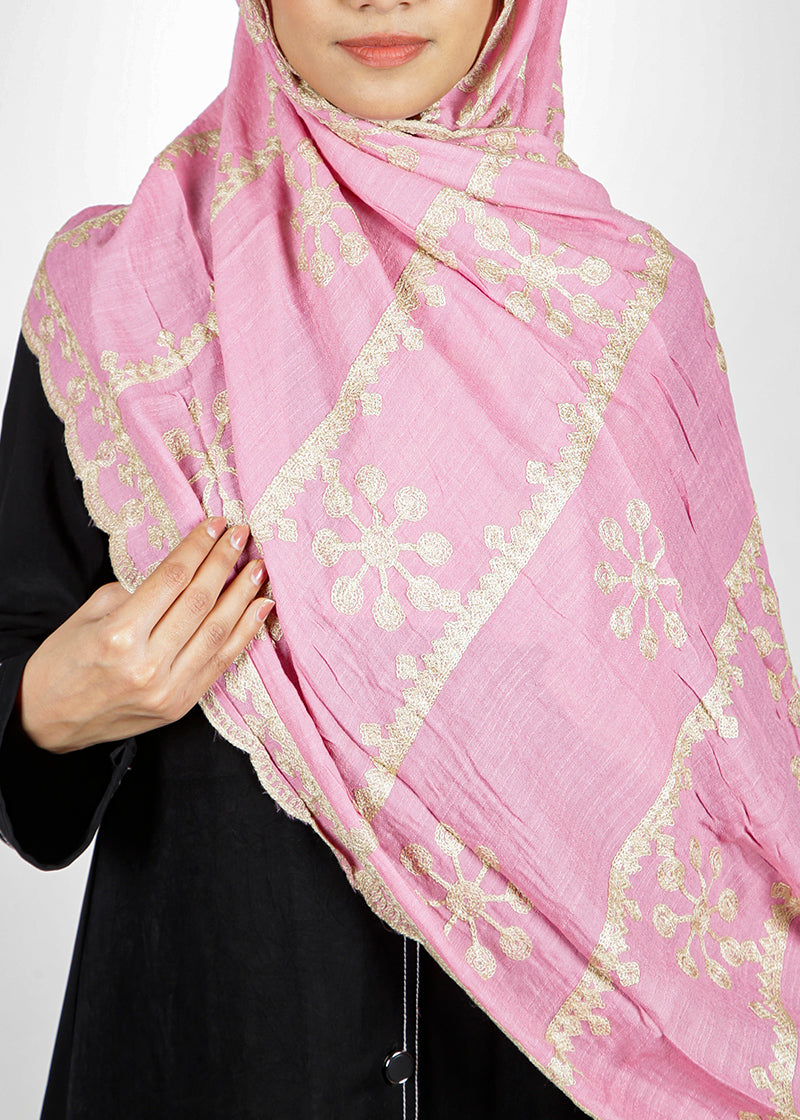 BeingMuslims Desginer Embroidered Cotton Hijab Pink Pack of 10