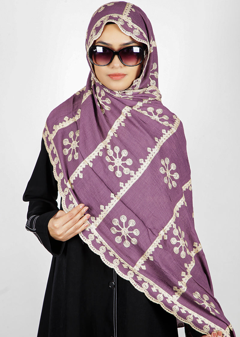 BeingMuslims Desginer Embroidered Cotton Hijab Purple Pack of 10
