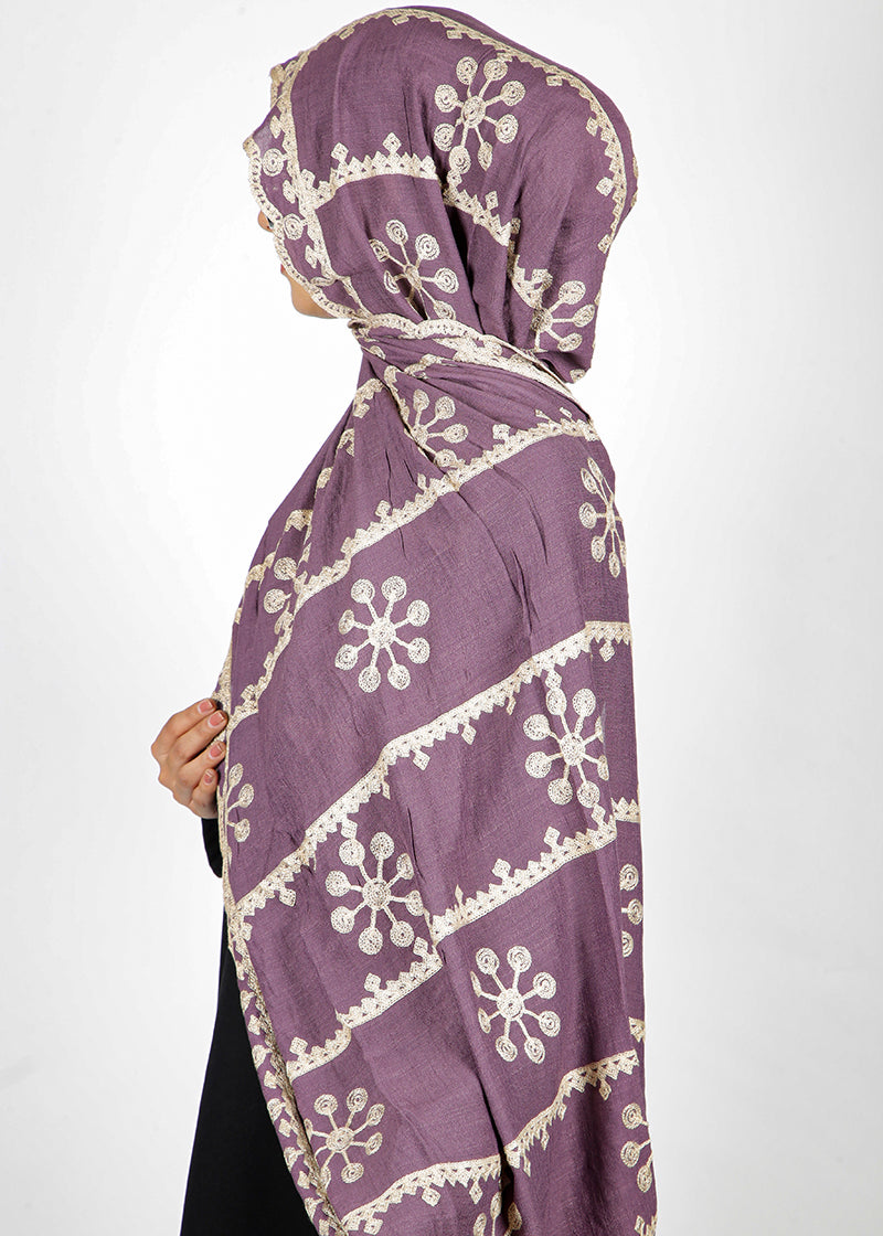 BeingMuslims Desginer Embroidered Cotton Hijab Purple Pack of 10