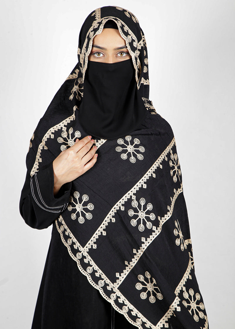 BeingMuslims Desginer Embroidered Cotton Hijab Black Pack of 10