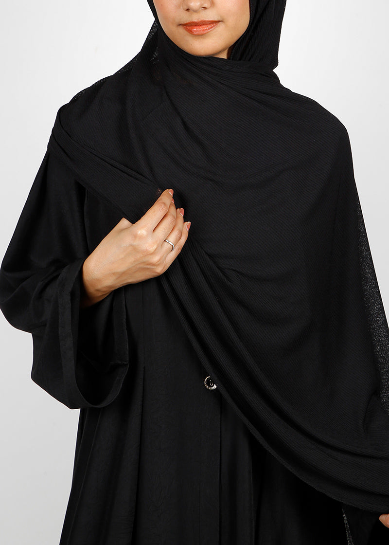 BeingMuslims Classic Ribbed Textured Jersey Hijab Black Pack of 10