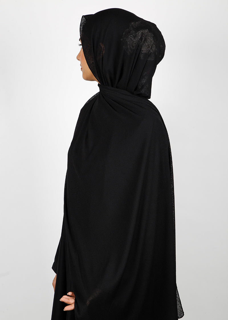 BeingMuslims Classic Ribbed Textured Jersey Hijab Black Pack of 10