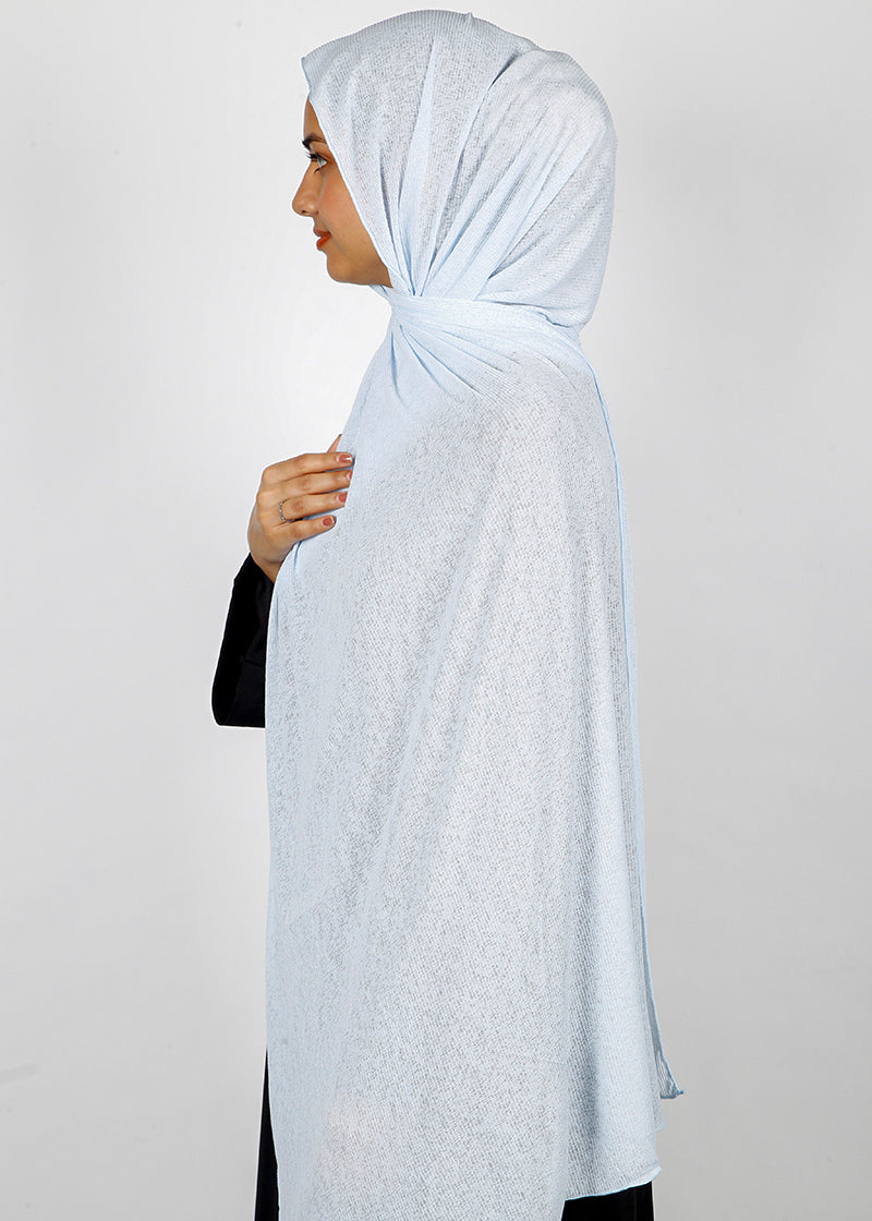 BeingMuslims Classic Ribbed Textured Jersey Hijab Ice Blue Pack of 10