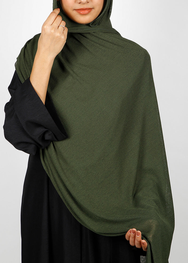 BeingMuslims Classic Ribbed Textured Jersey Hijab Olive Pack of 10