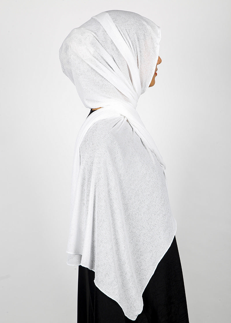 BeingMuslims Classic Ribbed Textured Jersey Hijab White Pack of 10