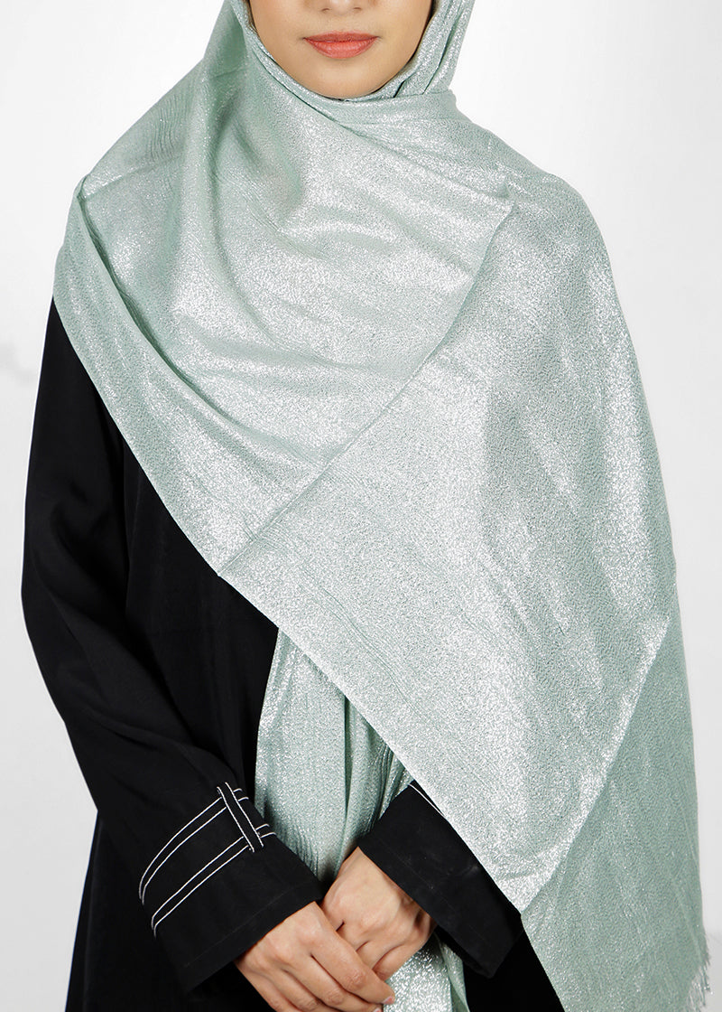 BeingMuslims Metallic Acqua Party Wear Hijab Acqua Silver Pack of 10