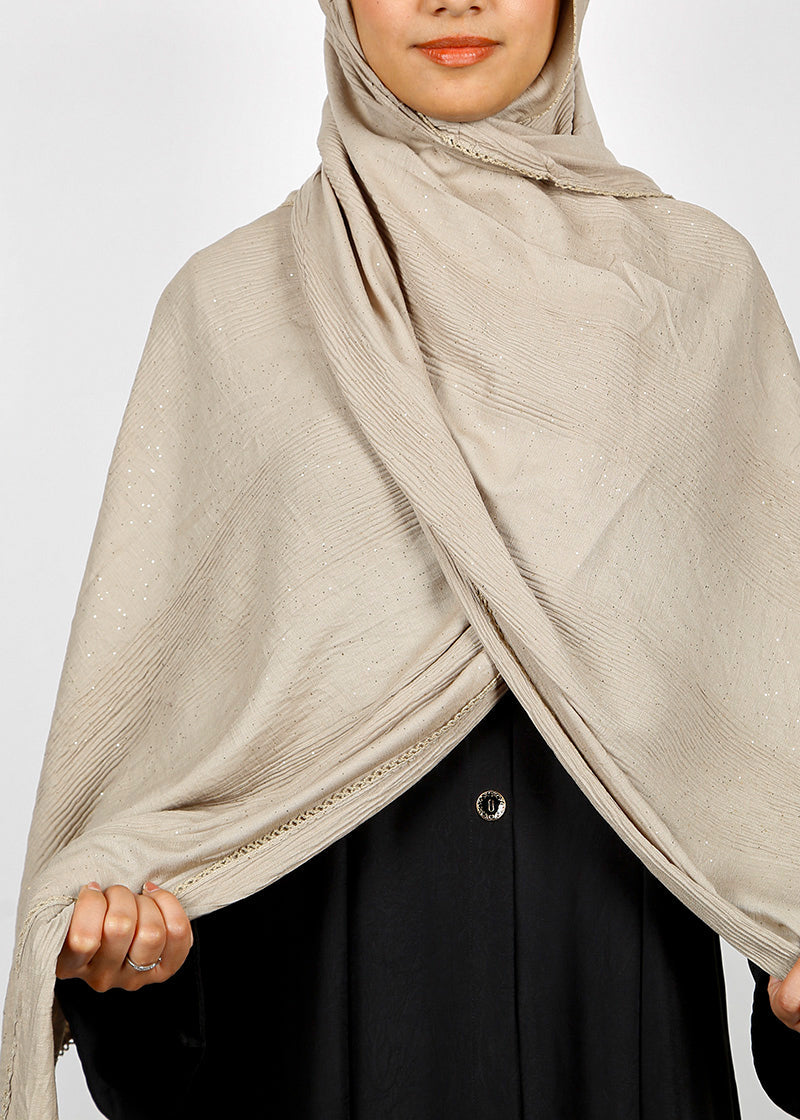 BeingMuslims Textured Mildly Sparkling Hijab Beige Pack of 10