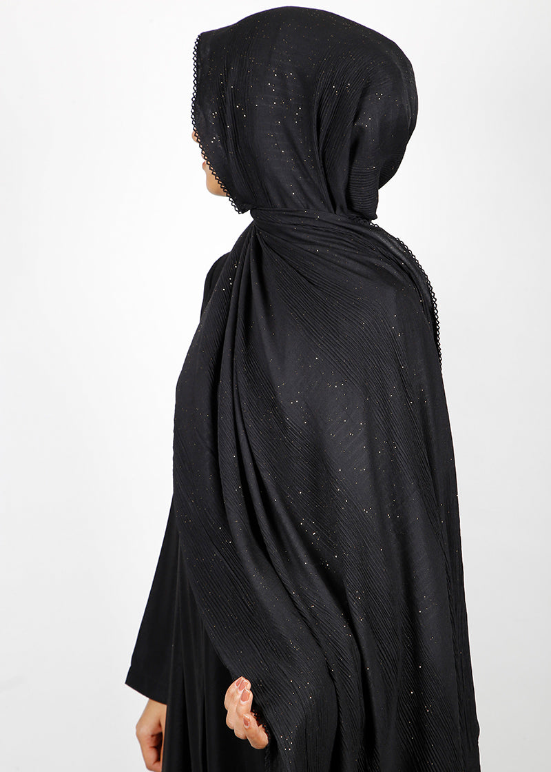 BeingMuslims Textured Mildly Sparkling Hijab Black Pack of 10