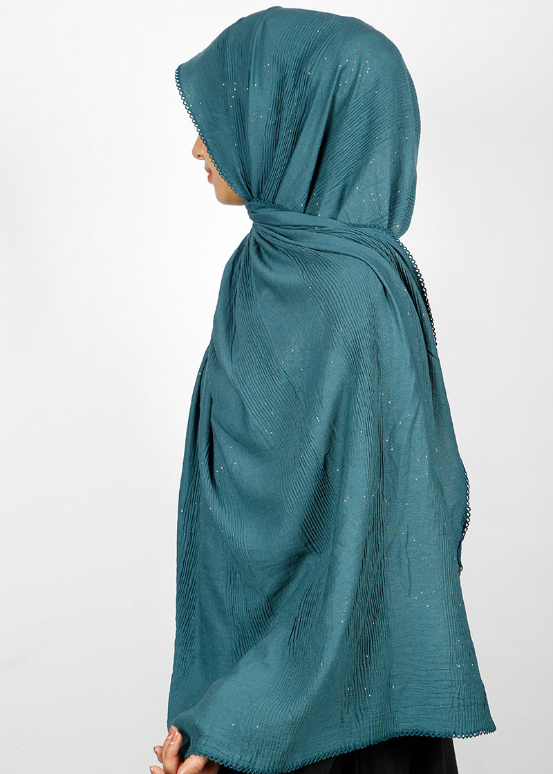 BeingMuslims Textured Mildly Sparkling Hijab Green Pack of 10