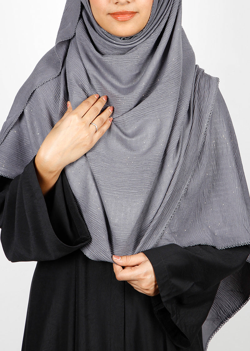 BeingMuslims Textured Mildly Sparkling Hijab Grey Pack of 10