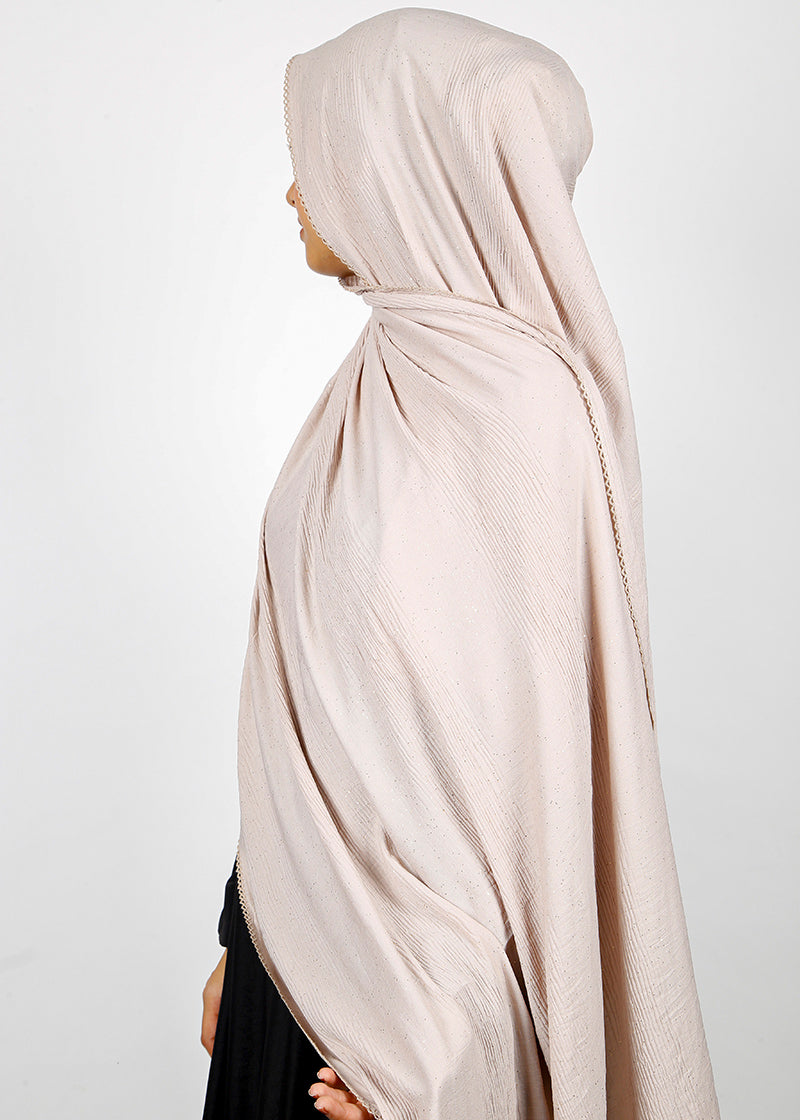 BeingMuslims Textured Mildly Sparkling Hijab Light Beige Pack of 10