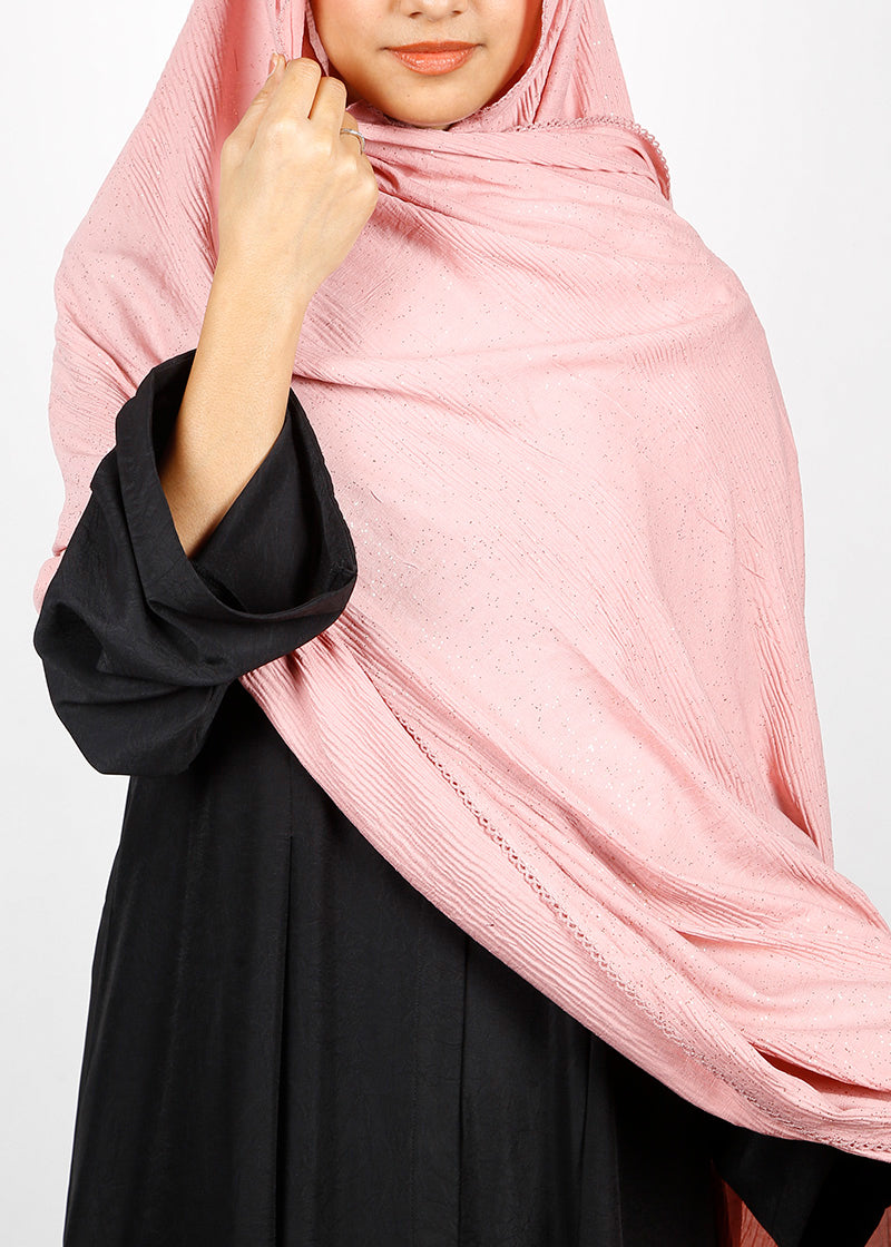 BeingMuslims Textured Mildly Sparkling Hijab Light Pink Pack of 10
