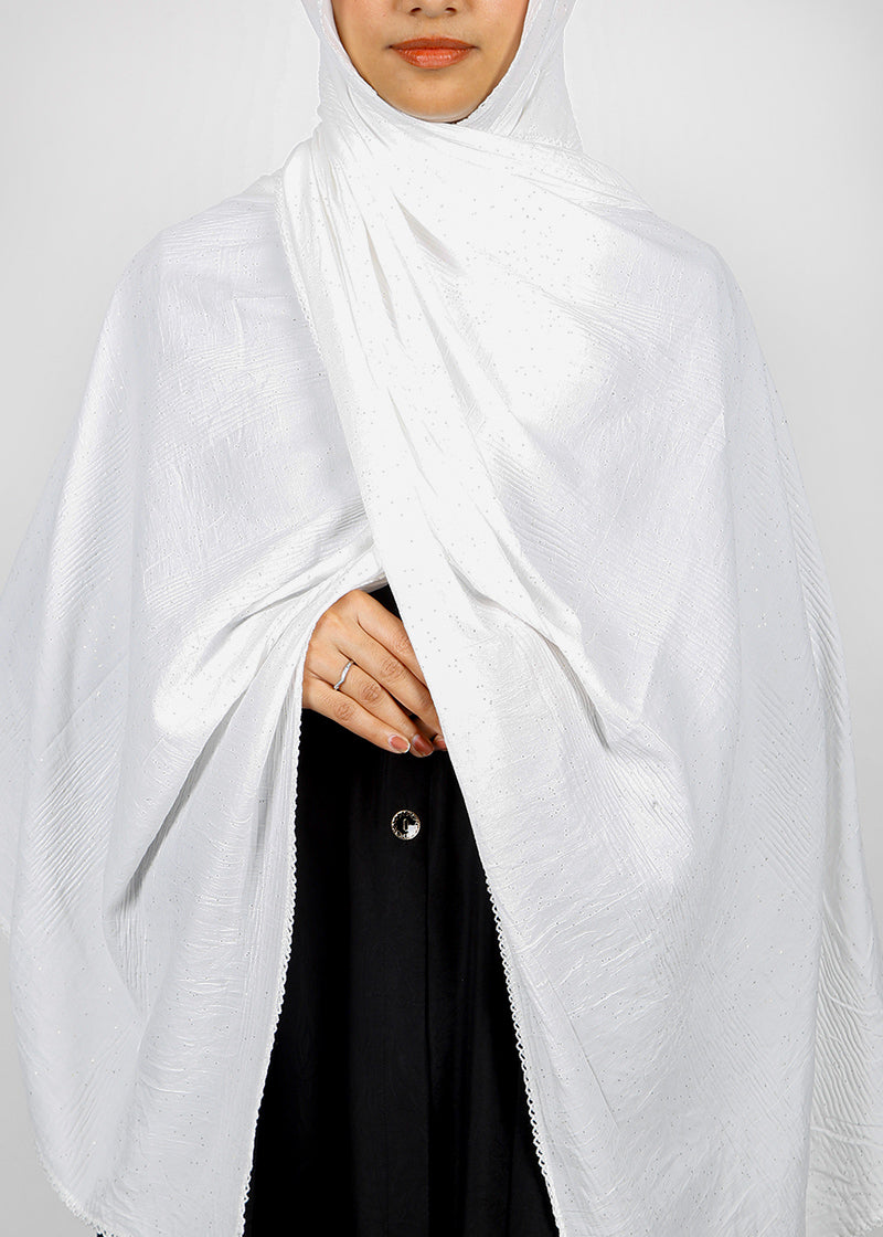 BeingMuslims Textured Mildly Sparkling Hijab White Pack of 10
