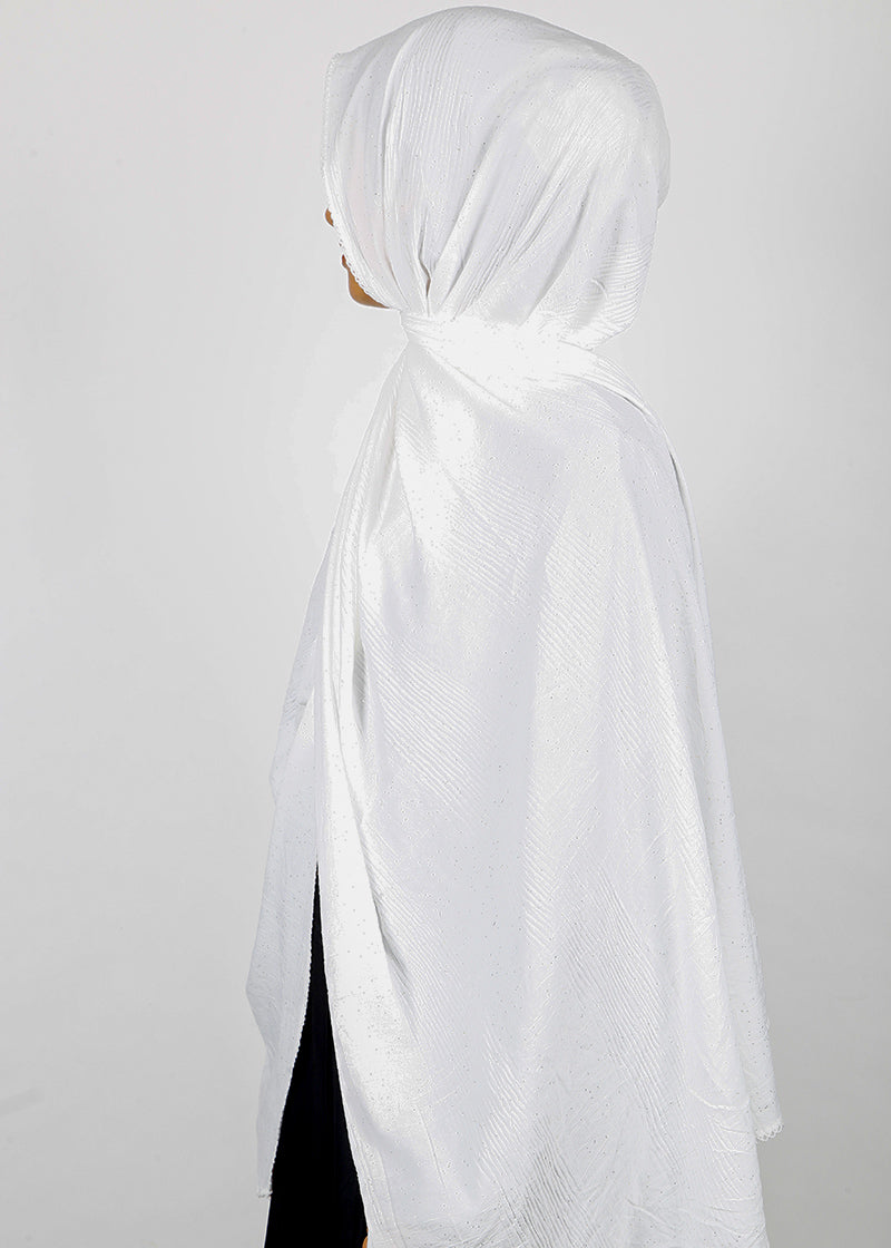 BeingMuslims Textured Mildly Sparkling Hijab White Pack of 10
