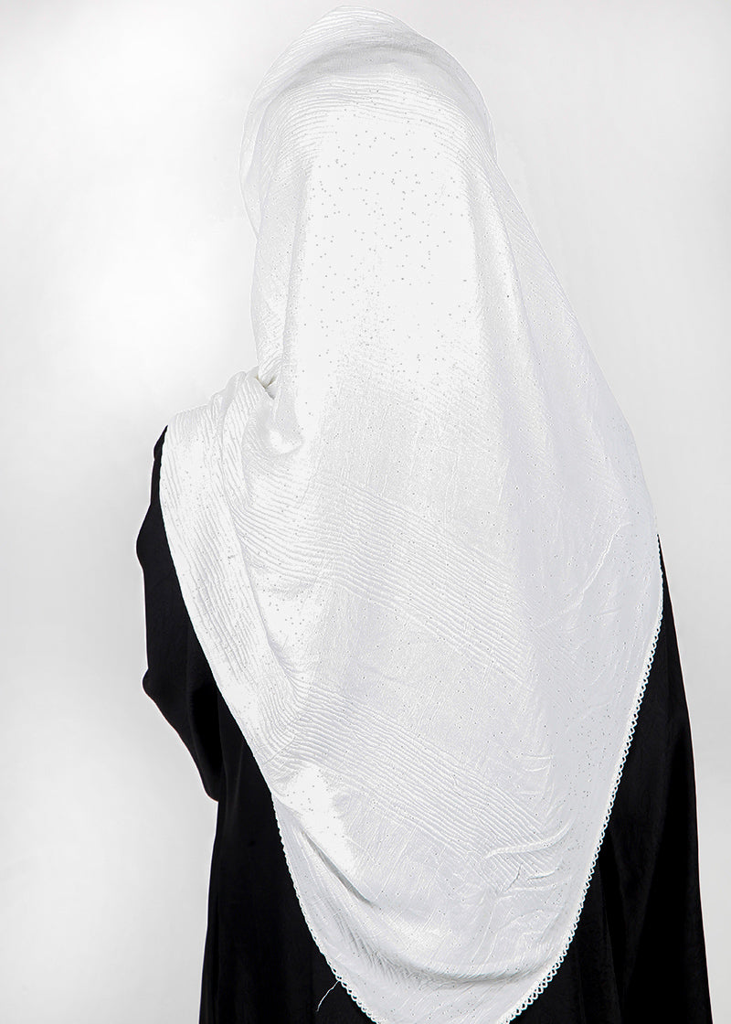 BeingMuslims Textured Mildly Sparkling Hijab White Pack of 10