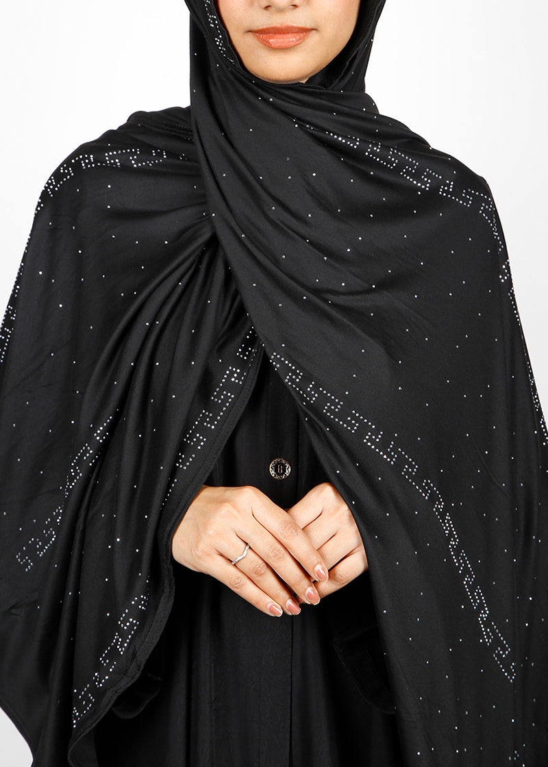 BeingMuslims Stylish Diamond Work Jersey Hijab Black Pack of 10