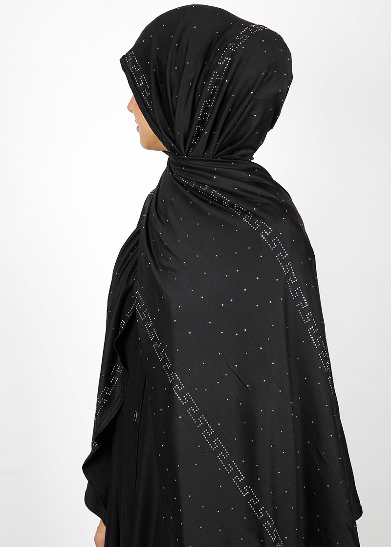 BeingMuslims Stylish Diamond Work Jersey Hijab Black Pack of 10