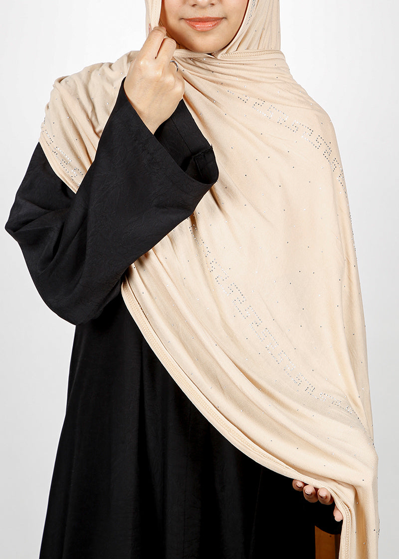 BeingMuslims Stylish Diamond Work Jersey Hijab Ivory Pack of 10
