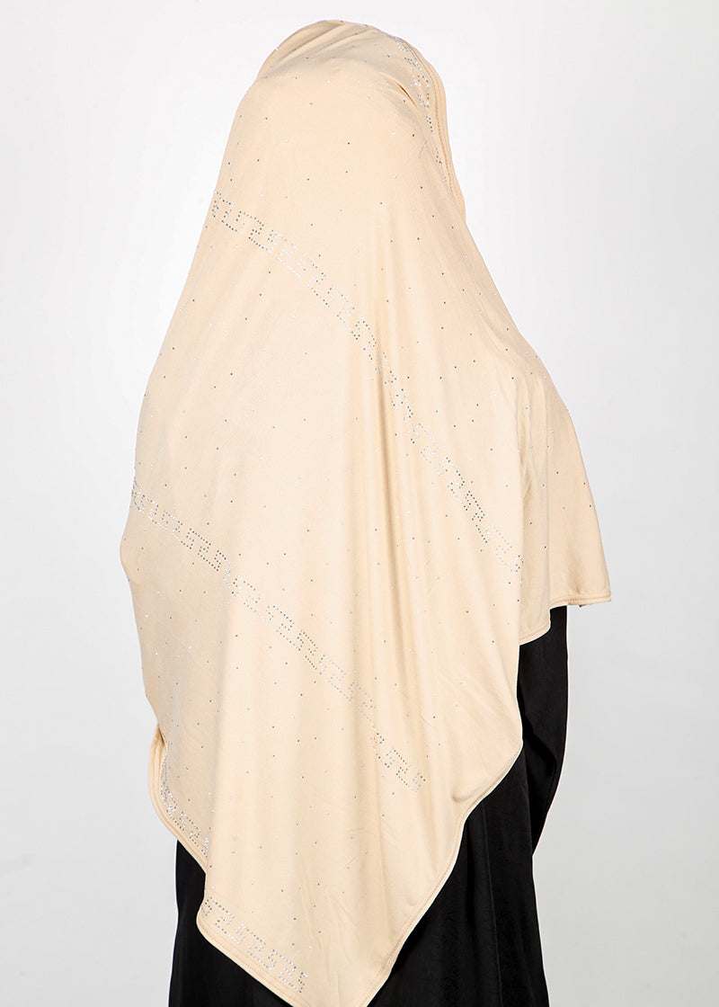 BeingMuslims Stylish Diamond Work Jersey Hijab Ivory Pack of 10