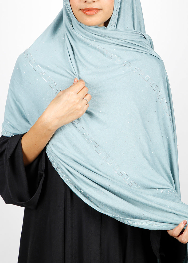 BeingMuslims Stylish Diamond Work Jersey Hijab Pale Blue Pack of 10