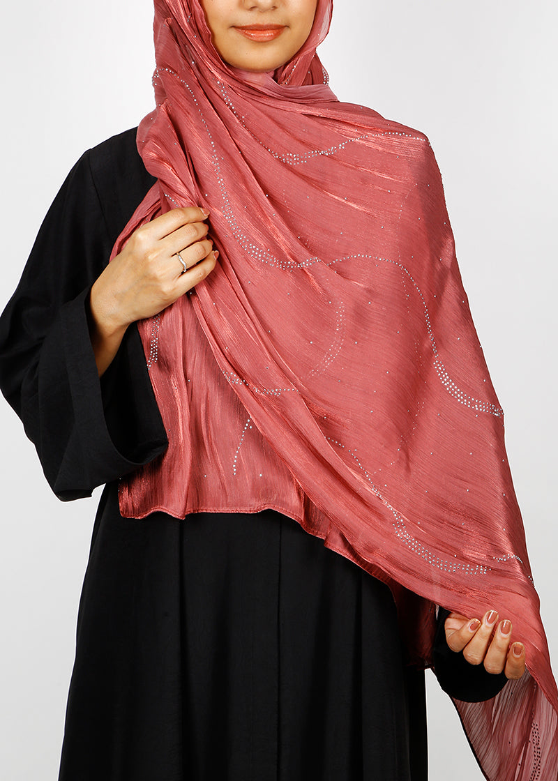 BeingMuslims Diamond Work Organza Blush Pink Hijab Brick Red Pack of 10