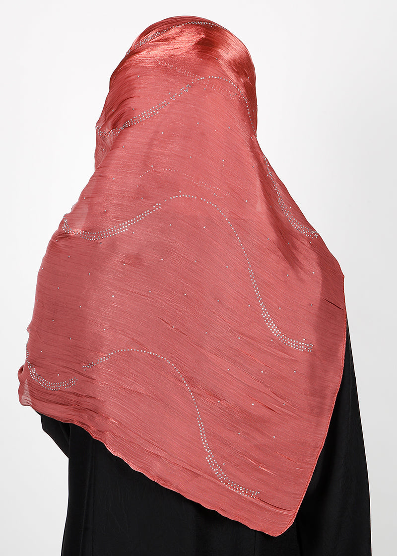 BeingMuslims Diamond Work Organza Blush Pink Hijab Brick Red Pack of 10