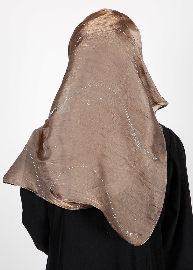 BeingMuslims Diamond Work Organza Blush Pink Hijab Brown Pack of 10