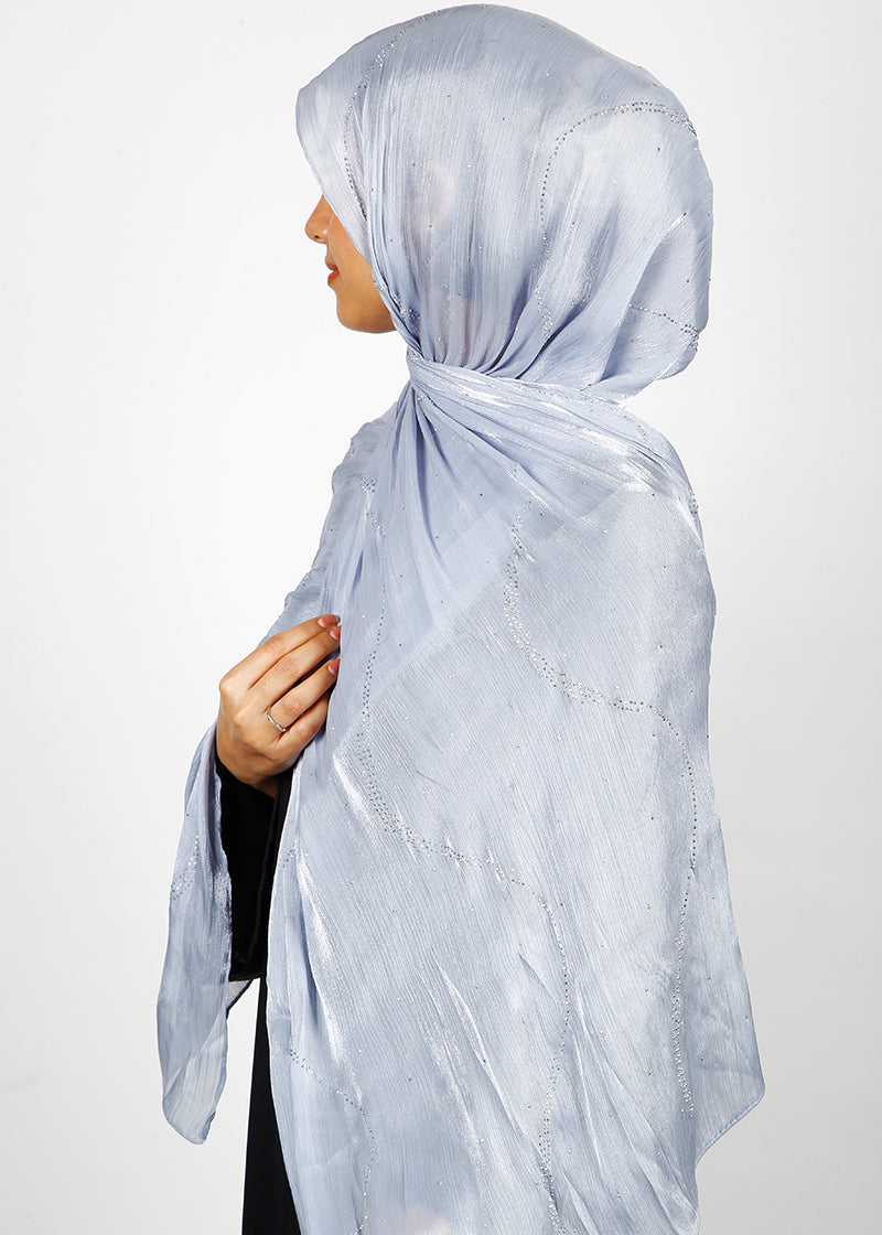 BeingMuslims Diamond Work Organza Blush Pink Hijab Ice Blue Pack of 10