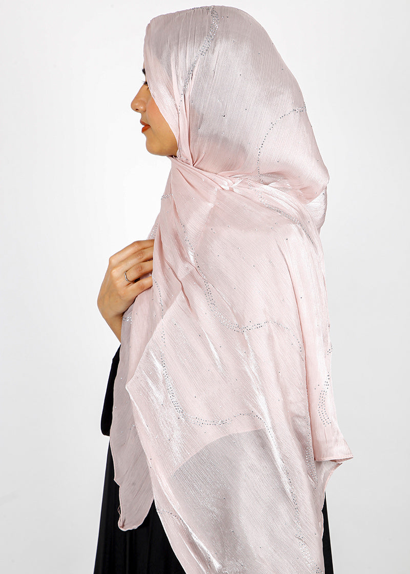 BeingMuslims Diamond Work Organza Blush Pink Hijab Pale Pink Pack of 10