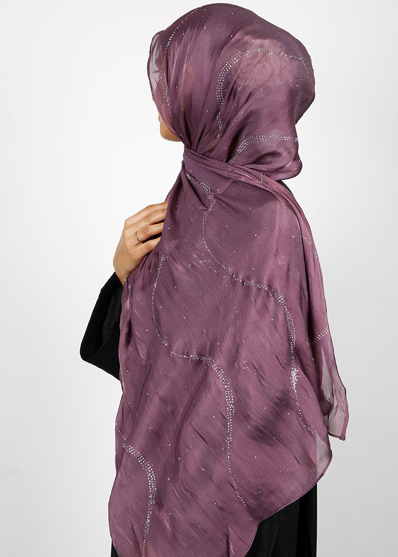 BeingMuslims Diamond Work Organza Blush Pink Hijab Purple Pack of 10
