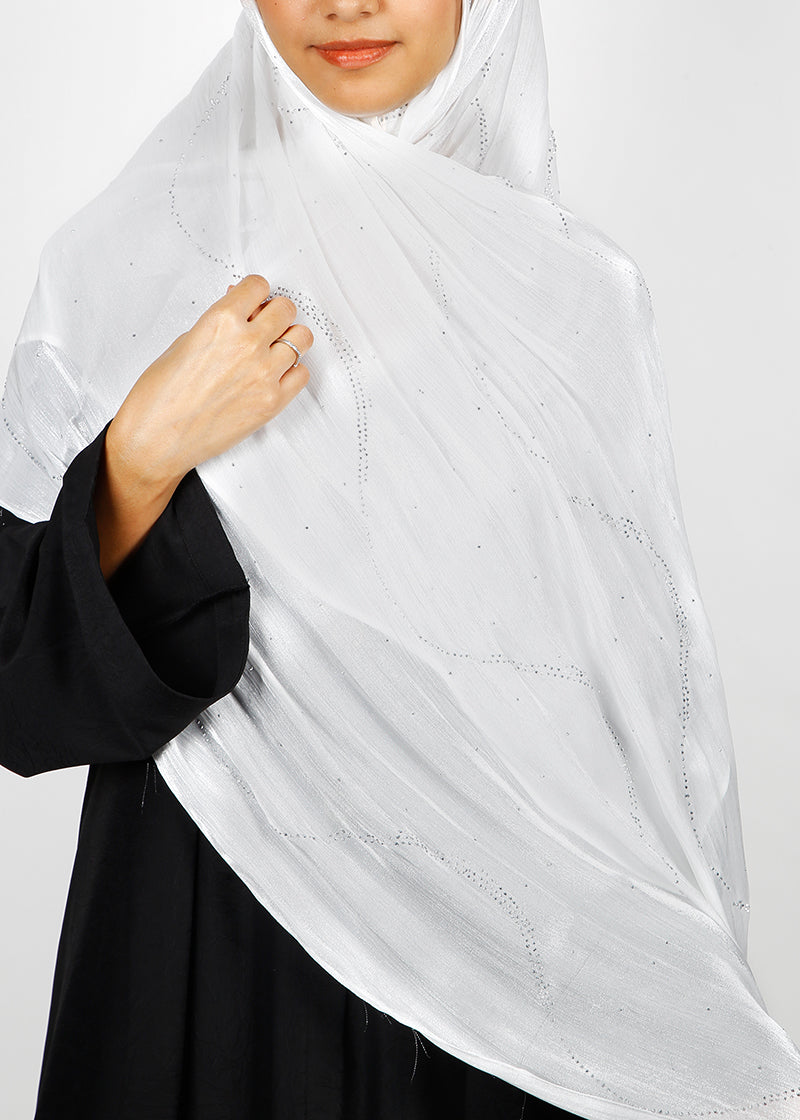 BeingMuslims Diamond Work Organza Blush Pink Hijab White Pack of 10