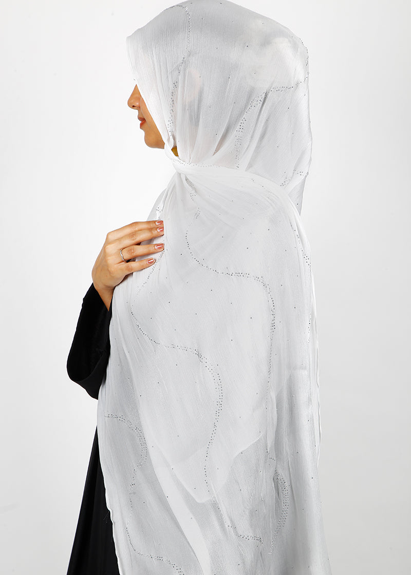 BeingMuslims Diamond Work Organza Blush Pink Hijab White Pack of 10