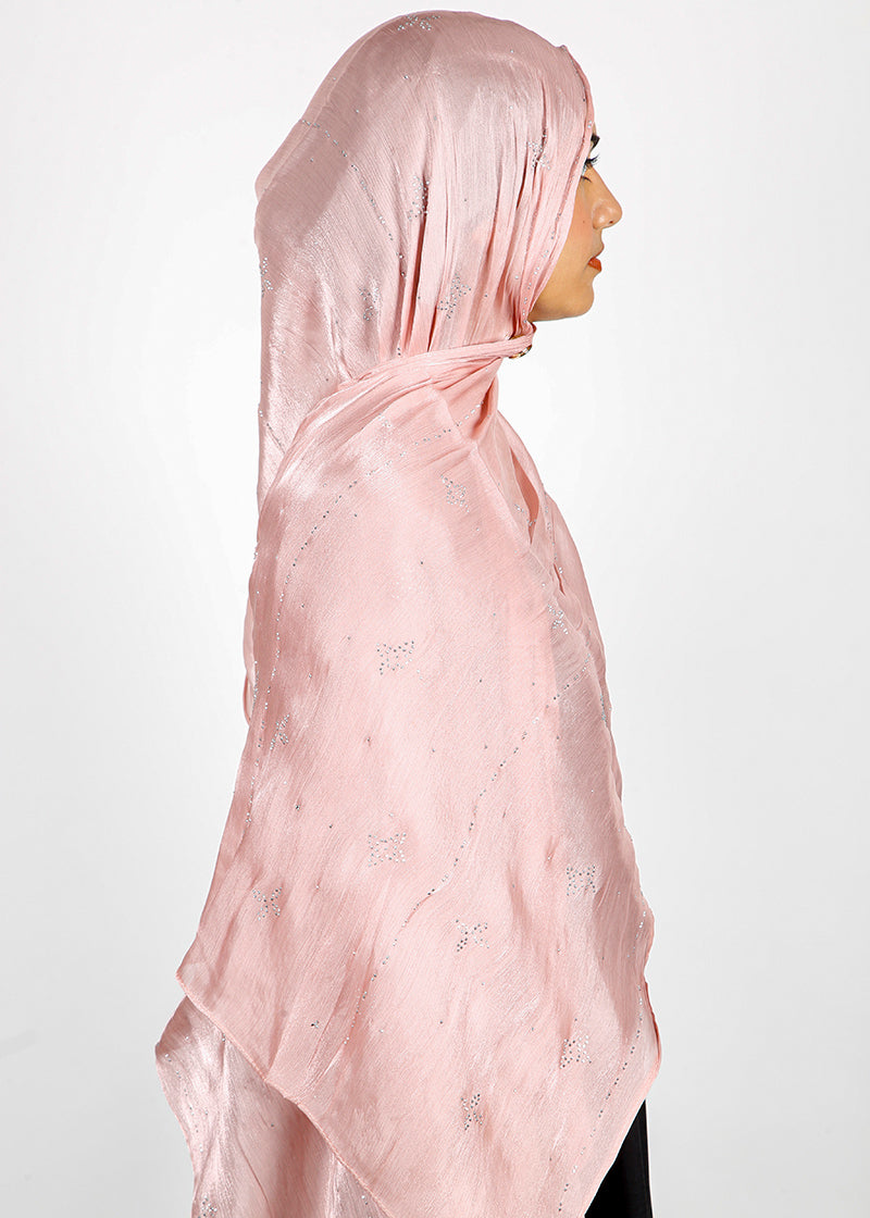 BeingMuslims Graceful Diamond Work Organza Hijab Blush pink Pack of 10