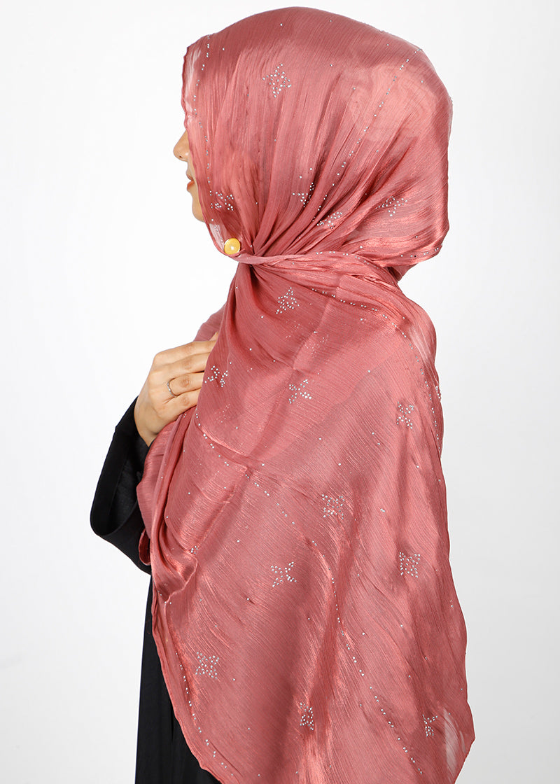 BeingMuslims Graceful Diamond Work Organza Hijab Brick Red Pack of 10