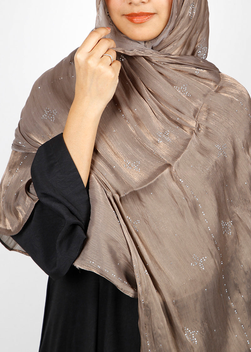 BeingMuslims Graceful Diamond Work Organza Hijab Bronze Pack of 10