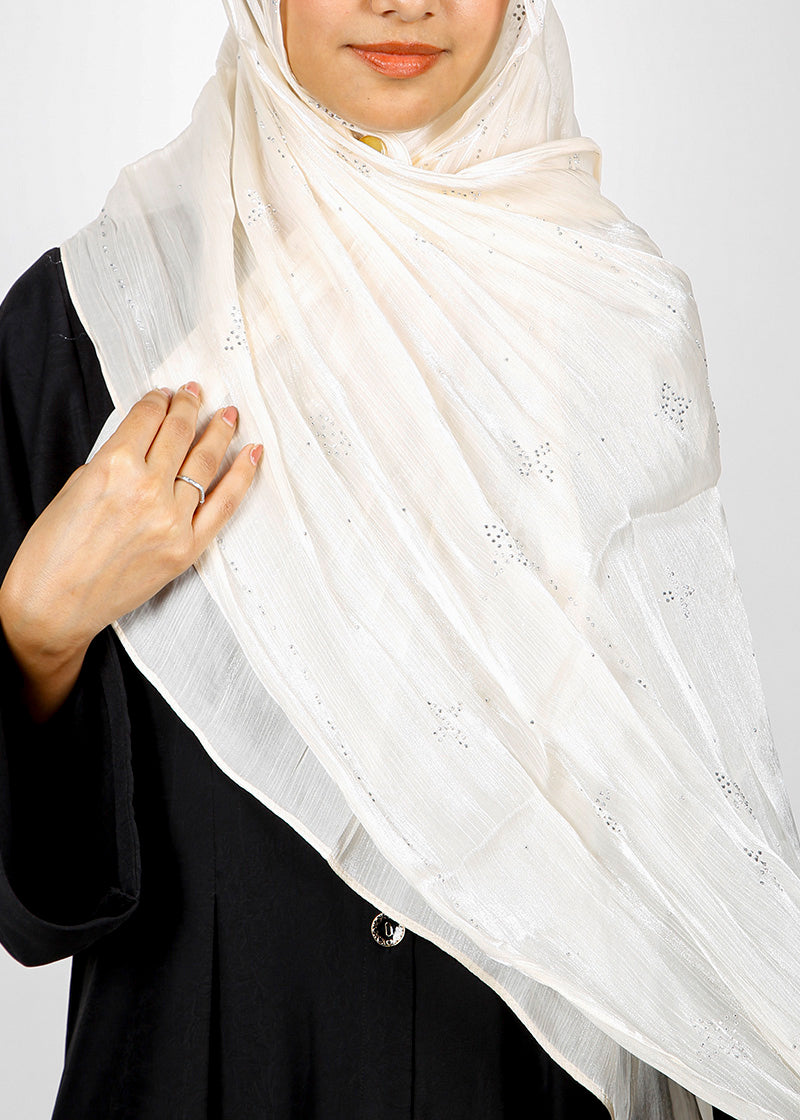 BeingMuslims Graceful Diamond Work Organza Hijab Ivory Pack of 10