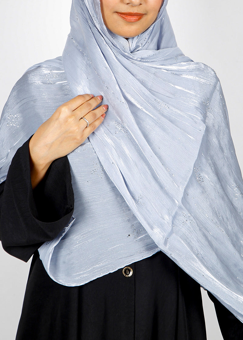 BeingMuslims Graceful Diamond Work Organza Hijab Light Blue Pack of 10