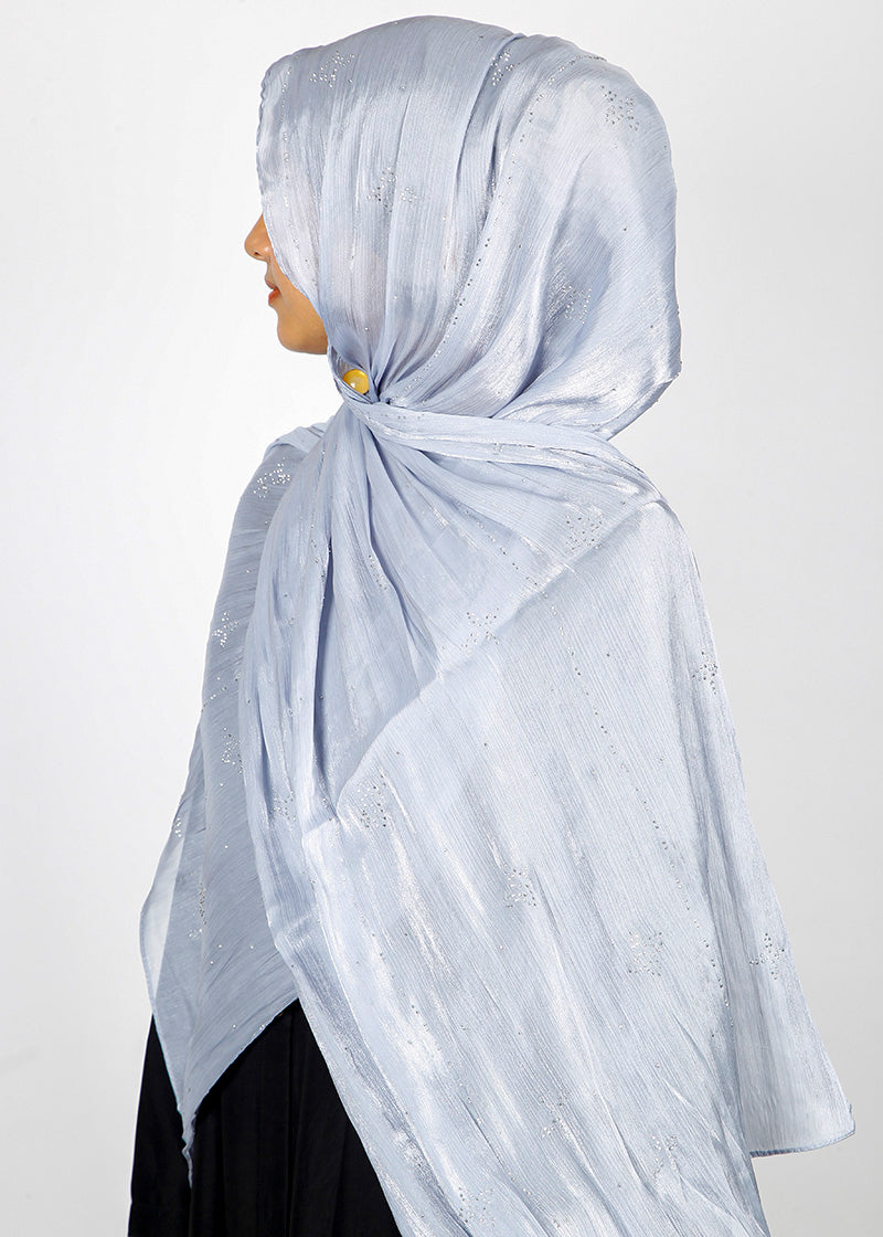 BeingMuslims Graceful Diamond Work Organza Hijab Light Blue Pack of 10