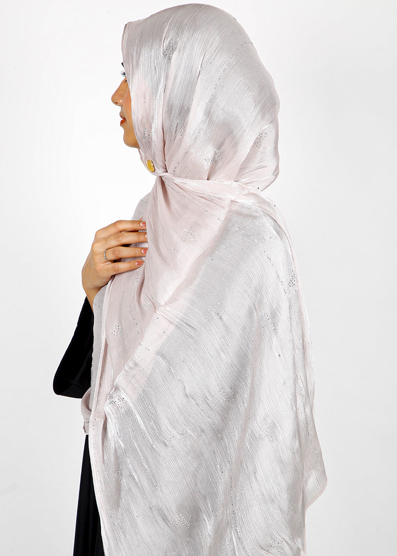 BeingMuslims Graceful Diamond Work Organza Hijab Silver Grey Pack of 10