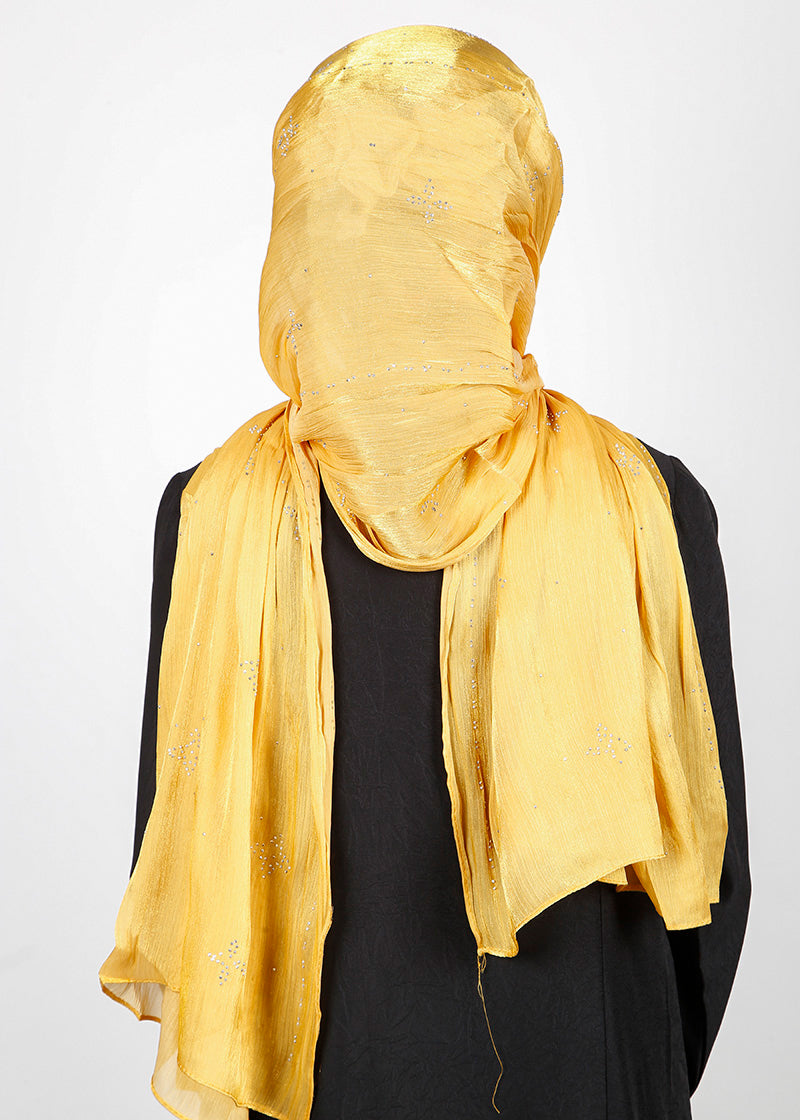 BeingMuslims Graceful Diamond Work Organza Hijab Yellow Pack of 10