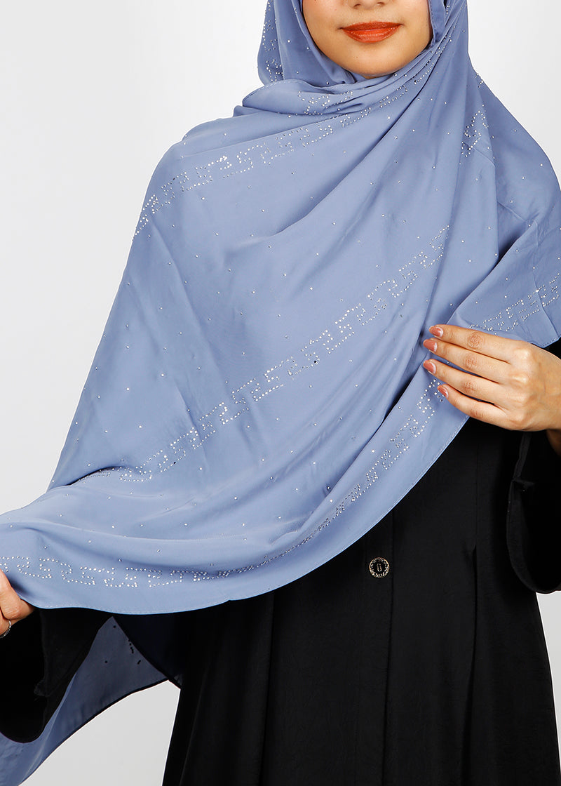 BeingMuslims Trendy Diamond Work Chiffon Hijab Blue Pack of 10