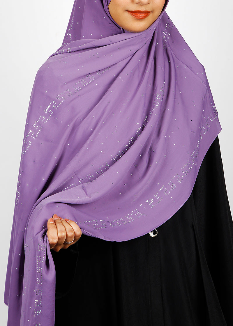 BeingMuslims Trendy Diamond Work Chiffon Hijab Lavender Pack of 10