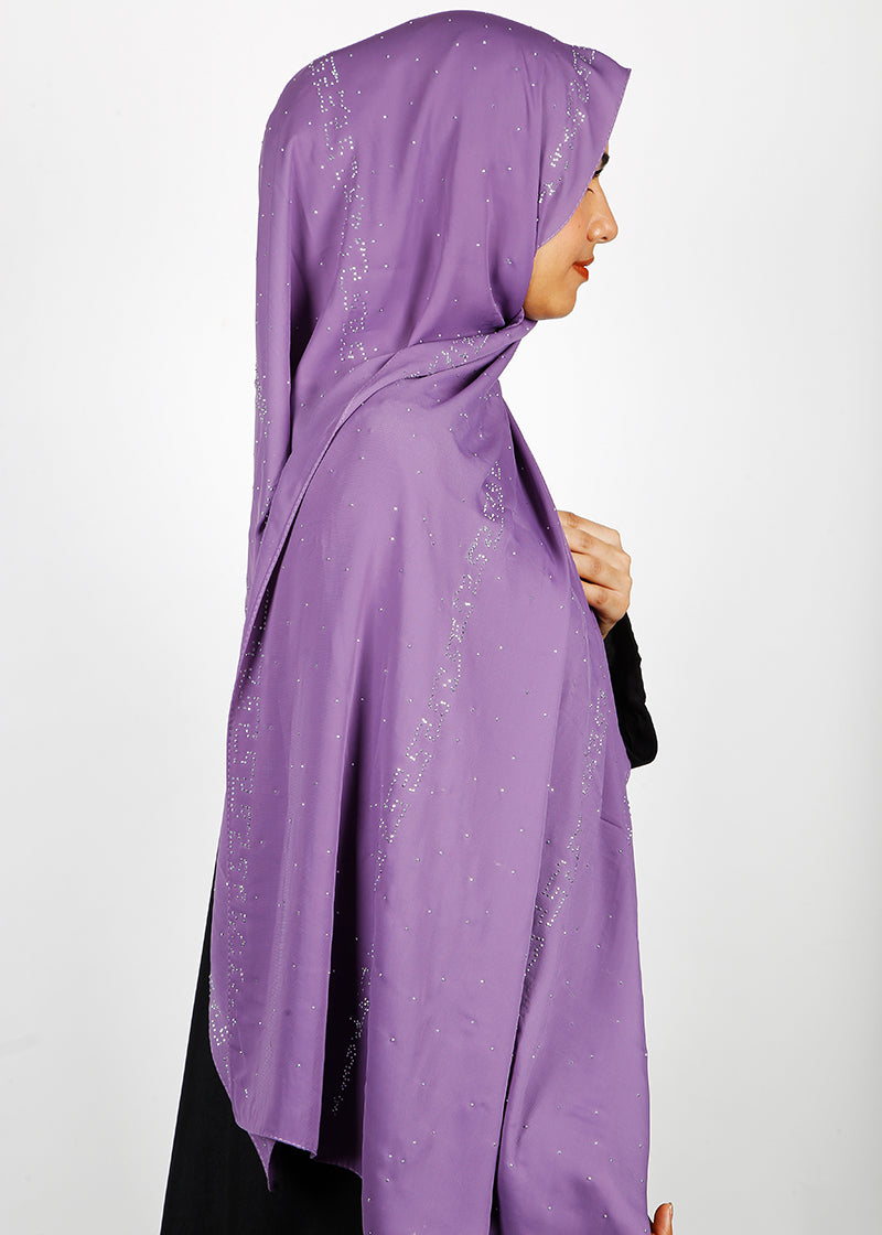 BeingMuslims Trendy Diamond Work Chiffon Hijab Lavender Pack of 10