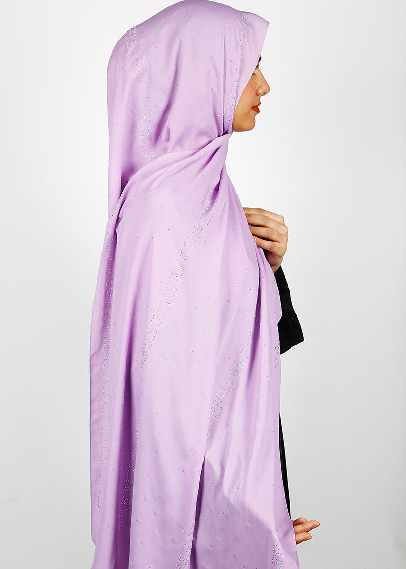 BeingMuslims Trendy Diamond Work Chiffon Hijab Lilac Pack of 10