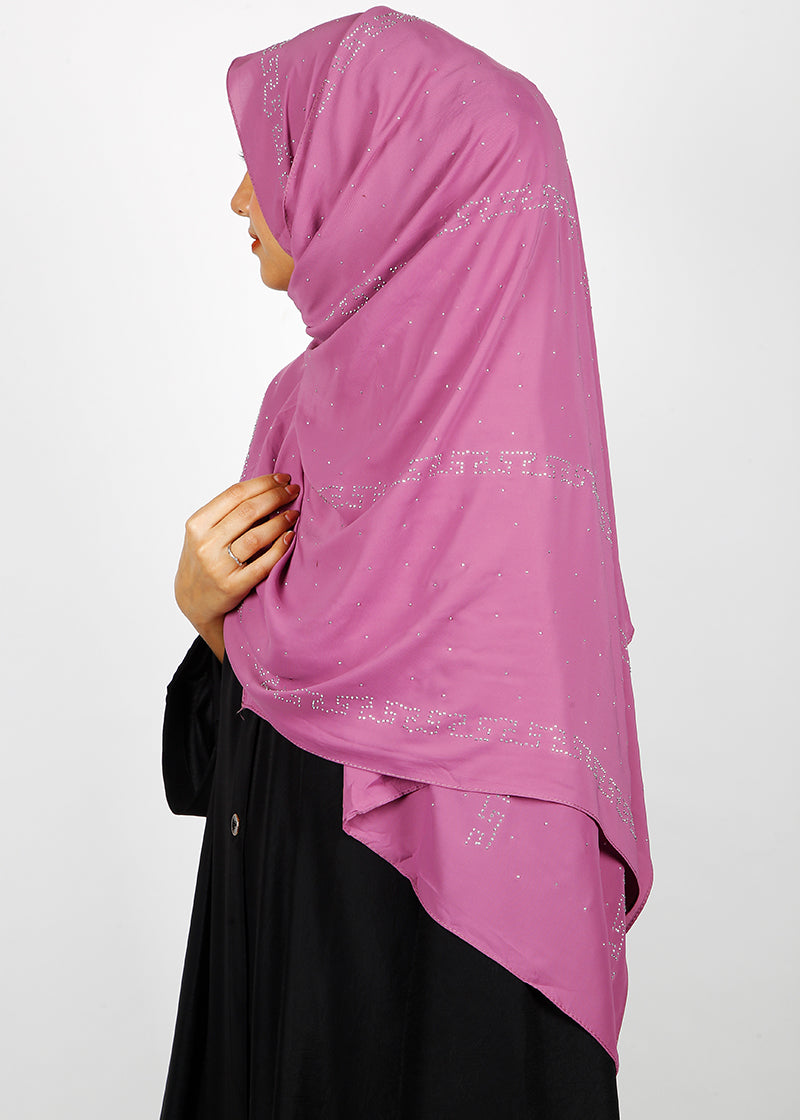 BeingMuslims Trendy Diamond Work Chiffon Hijab Mulberry Pack of 10